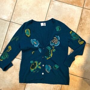 J Jill Embroidered Folklore Sweater Turquoise L